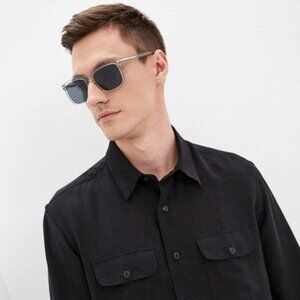 Prada Men BRAND NEW Sunglasses Grey Crystal Blue Rectangle PR18WS U430A9